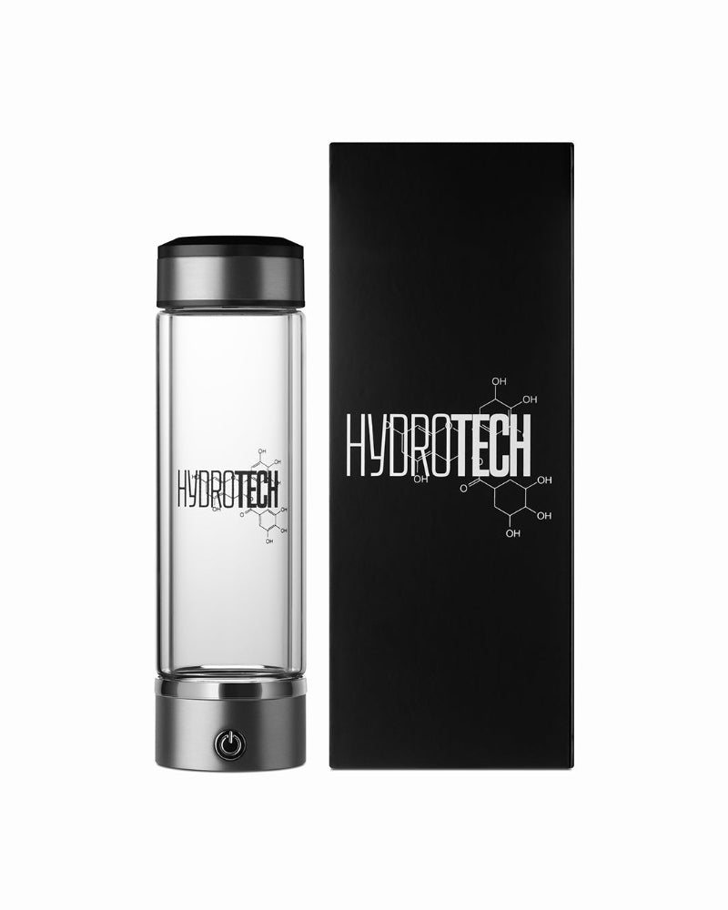 Hydrotech hydrogen water bottle with branded black box packaging